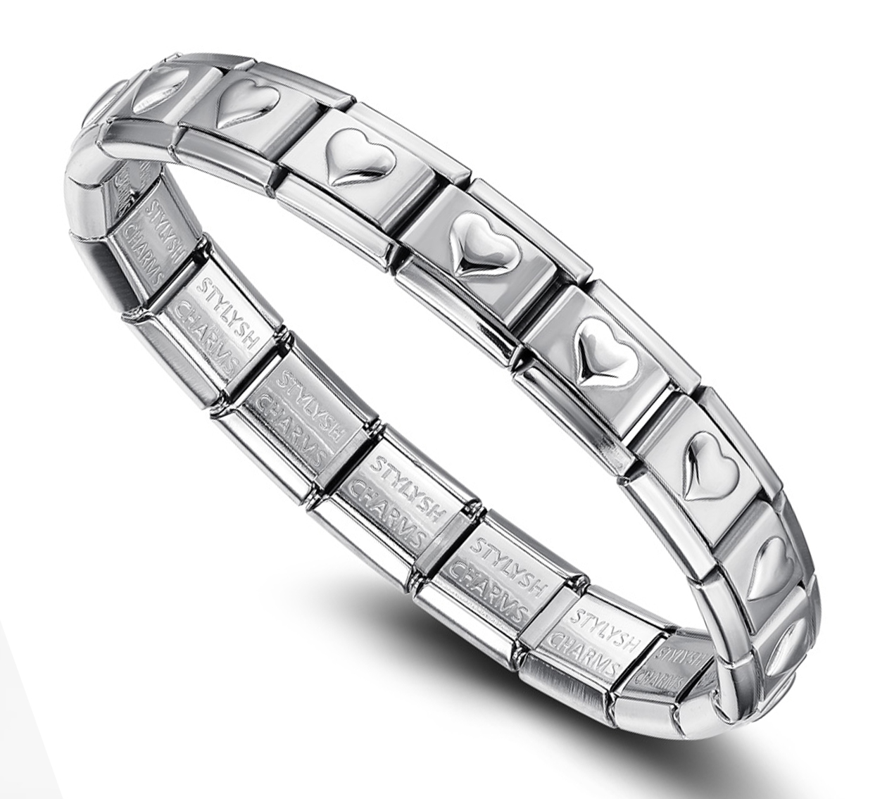 BraceletsShi ny/Polished ITALIAN CHARM BRACELET 9MM LOVE HEARTS